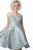 Jovani - JVN3821 Deep V-neck A-line Dress With A Strappy Back In Blue