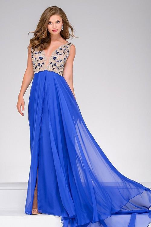 Sleeveless Beaded Lace Nude Top A Line Chiffon Dress  40979