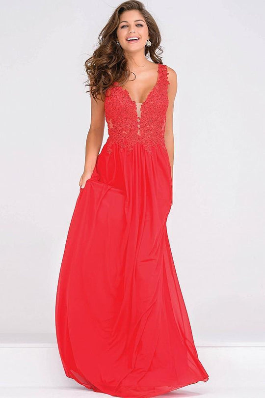 Sheer Neckline Embroidery Beaded Prom Dress JVN41466