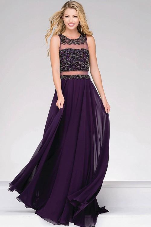 Embellished Illusion Bodice Chiffon Dress JVN47720