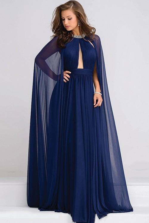 Crystal Jeweled Neckline Chiffon Prom Dress JVN48493