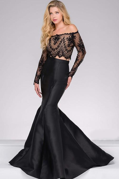 Two-Piece Lace Embellished Off The Shoulder Mermaid Gown 48695
