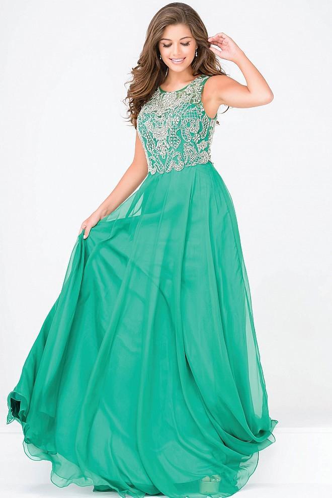 Embellished Bodice Chiffon Prom Dress JVN48709