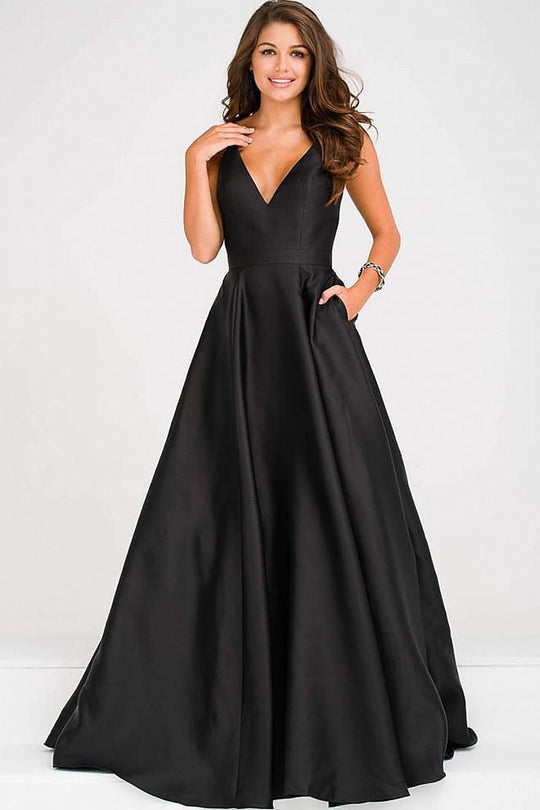 Satin Spaghetti Straps V Neckline Prom Dress JVN48791