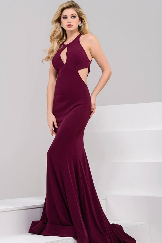 JVN49373 Sleeveless Jersey Cutout Jewel Neck Gown