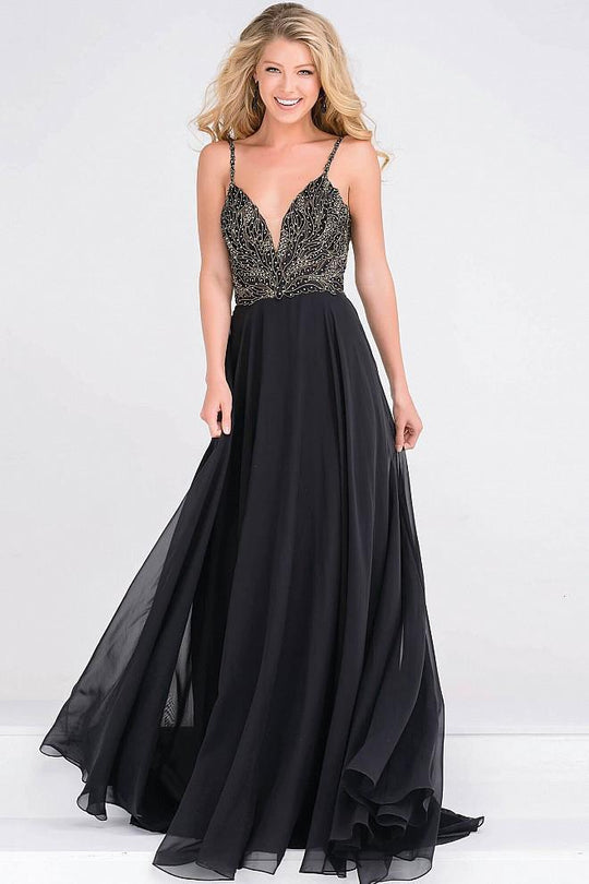 Spaghetti Strap Embellished Bodice Chiffon Dress JVN49647