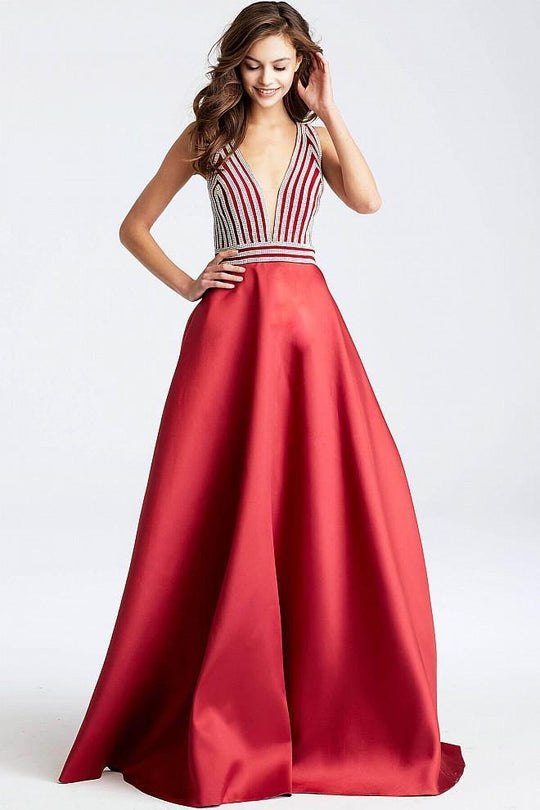 JVN54705 Embellished Deep V-Neck Ballgown
