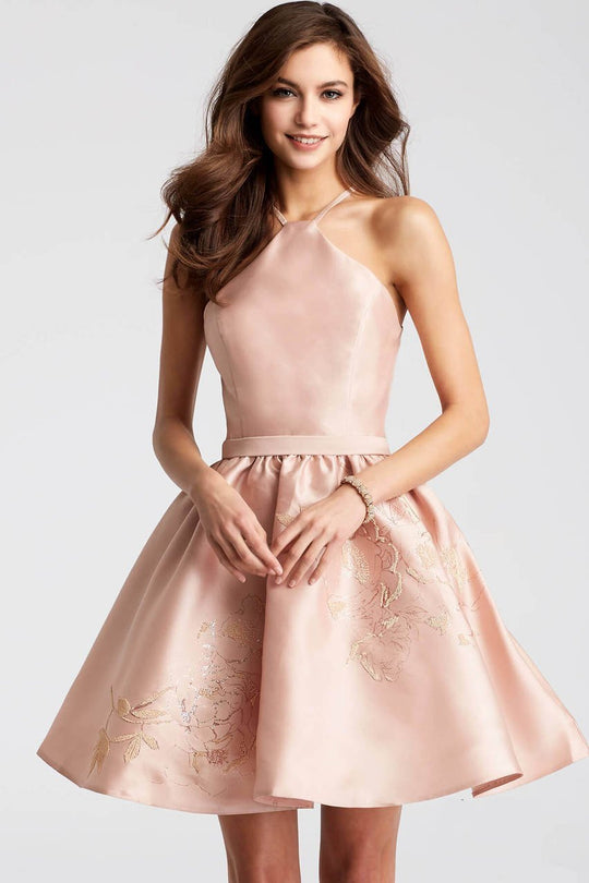 JVN52292 Halter Mikado Fit and Flare Dress