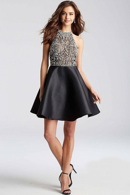 JVN53174 Beaded Halter Neck A-Line Dress