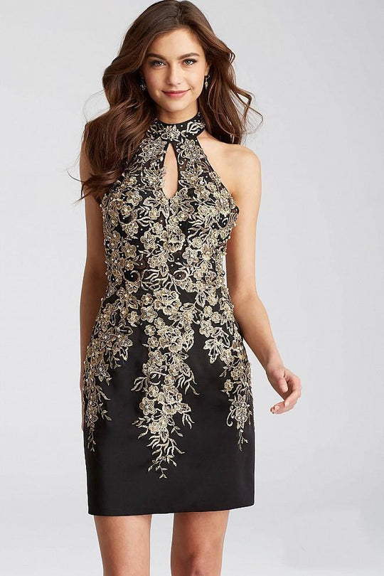 JVN54515 High Halter Neck Sheath Dress