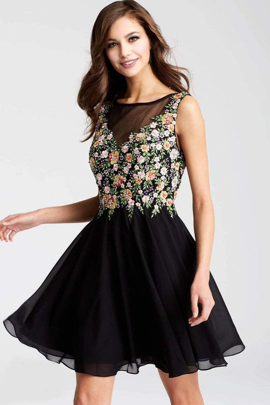 JVN54561 Floral Embroidered Chiffon Short Dress