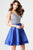 Jovani - Beaded V-neck Satin A-line Dress JVN54740 in Blue