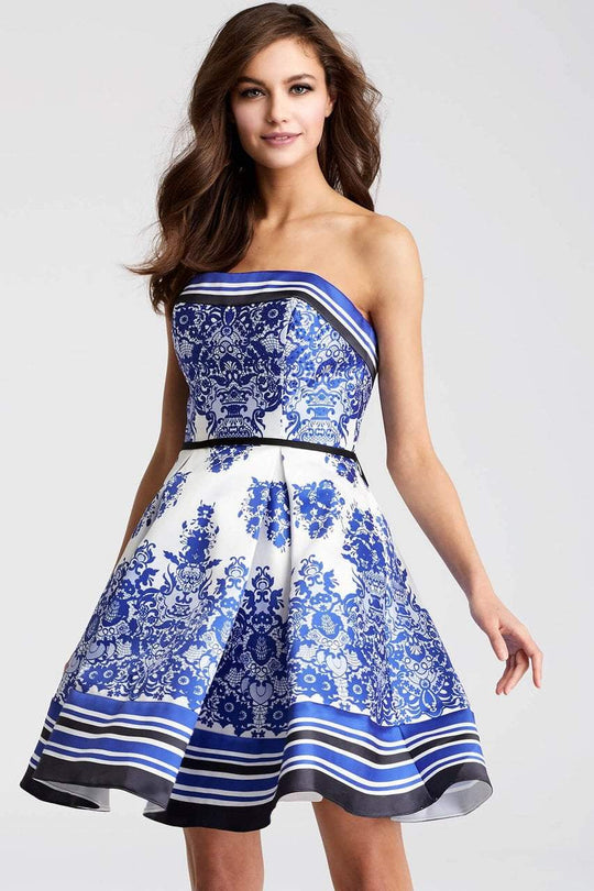 JVN56018 Strapless Fit and Flare Short Dress