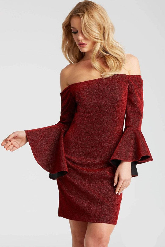JVN56067 Off-Shoulder Glittering Short Dress