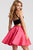 Jovani - Plunging V-Neck Two-Piece Mikado Dress in Black and Pink