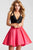 Jovani - Plunging V-Neck Two-Piece Mikado Dress in Black and Pink