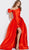 Jovani - JVN60049 Asymmetric Mikado Ballgown With High Front Slit in Red