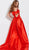 Jovani - JVN60049 Asymmetric Mikado Ballgown With High Front Slit in Red