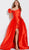 Jovani - JVN60049 Asymmetric Mikado Ballgown With High Front Slit in Red