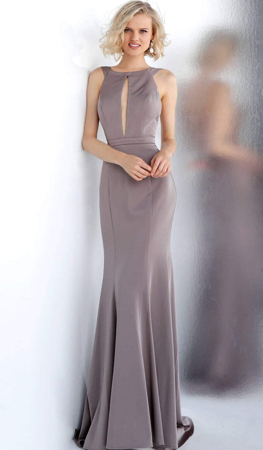 Jovani - JVN60885 Sleeveless Halter Long Trumpet Dress In Brown