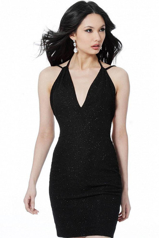 JVN61622 Glitter Jersey V-neck Sheath Dress