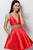 JVN62285 Fitted Plunging Embellished Waist Cocktail Dress