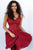 Jovani - JVN62710 Beaded Lace V-Neck Fitted Cocktail Dress in Red