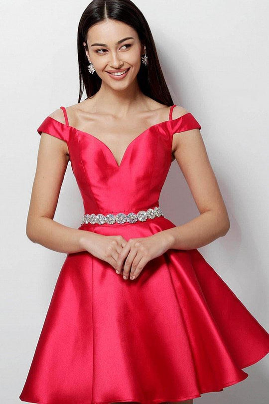 JVN62788 Embellished Off-Shoulder A-line Cocktail Dress