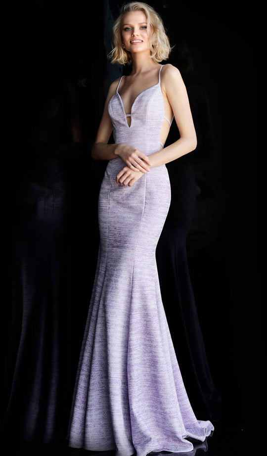 Jovani - JVN63178 Deep V-neck Jersey Mermaid Dress In Purple