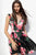 JVN65166 Floral Printed Deep V-neck Pleated A-line Dress