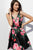 JVN65166 Floral Printed Deep V-neck Pleated A-line Dress