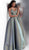 Jovani - JVN65851 Metallic Crisscross Strapped A-Line Gown in Green and Blue