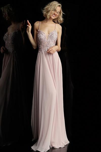 Jovani - Embroidered Plunging V-neck Evening Gown JVN65900 In Purple