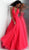 Jovani - JVN66137 Plunging Halter Glitter Tulle Ballgown In Red