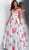 Jovani - JVN66895 Floral Printed Pleated Off-Shoulder Ballgown in White and Print