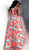 Jovani - JVN66937 Plunging Neck Floral Print Satin Gown in Blue and Print