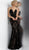 Jovani - JVN66971 Lace Deep V-neck Trumpet Dress With Train in Black
