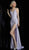 Jovani - Metallic Surplice Bodice High Slit Gown JVN67102 In Purple
