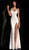 Jovani - JVN67102 Metallic Surplice Bodice High Slit Gown in Silver