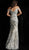 Jovani - JVN67256 Sequined Plunging Off Shoulder Long Gown in Silver