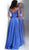 Jovani - JVN67752 Off-Shoulder Long A-line Dress With Slit In Blue