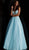 Jovani - JVN68272 Embroidered Deep V-neck Tulle Ballgown in Blue