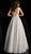 Jovani - JVN68274 Plunging V-Neck Tri-Band Glitter Gown in Gray