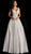 Jovani - JVN68274 Plunging V-Neck Tri-Band Glitter Gown in Gray