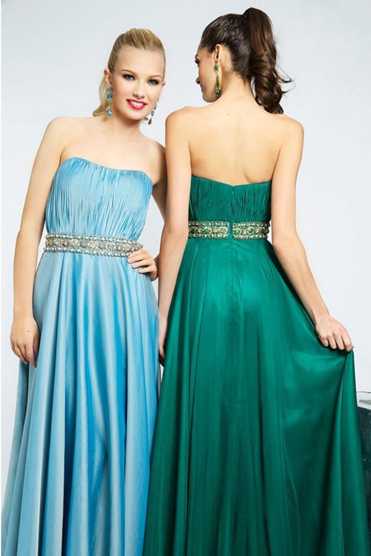 JVN98107 Strapless Ruched A-Line Evening Gown