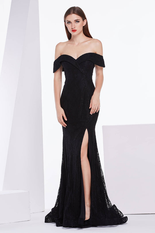Jadore - J14003 Embellished Plunging V-neck Mikado A-line Dress In Black