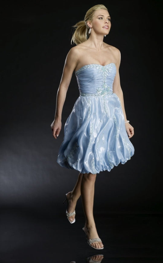 Janique - Ruched Sweetheart Cocktail Dress A039 in Blue