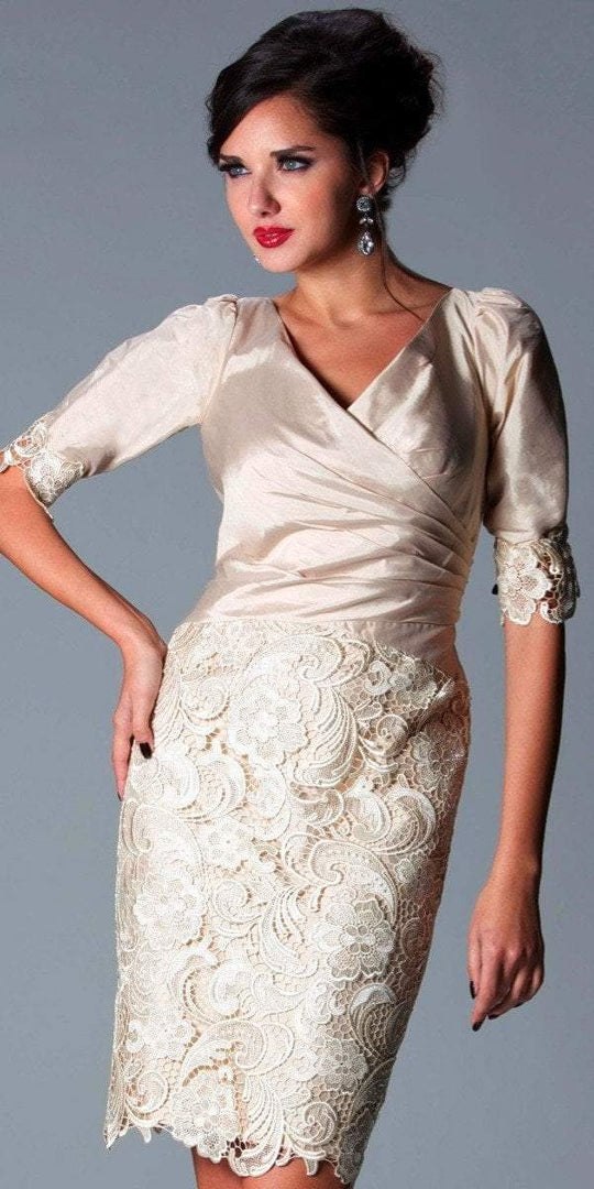 Janique - J156 Short Lace & Taffeta Drs in Chmpgn