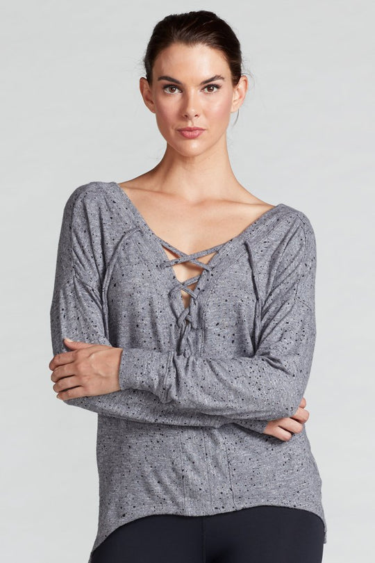 Jenni Lace Up Reversible Top- Heather Grey