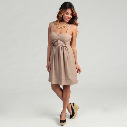 Jessica Simpson - Pleated Sweetheart Zip Front Dress JS2A3668 in Brown